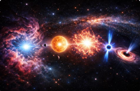 الإعجاز العلمي في مواقع النجوم في القرآن الكريم ودورة حياتها الكونية