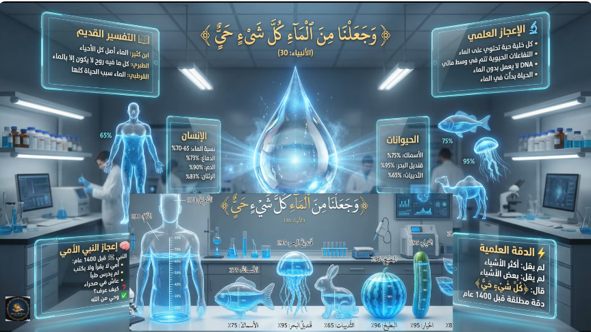 الاعجاز العلمي في قوله تعالى (وَجَعَلْنَا مِنَ الْمَاءِ كُلَّ شَيْءٍ حَيٍّ ۖ) كيف علمه النبي ﷺ !؟
